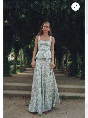 Floral Sage Green Peplum Waist Wedding Dress